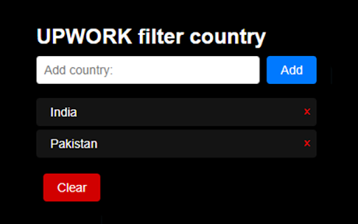 UPWORK FILTER COUNTRY from Chrome web store to be run with OffiDocs Chromium online UPWORK FILTER COUNTRY from Chrome web store to be run with OffiDocs Chromium online