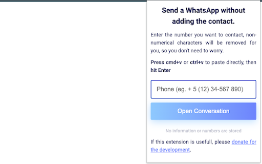 WhatsApp a number without adding a contact from Chrome web store to be run with OffiDocs Chromium online WhatsApp a number without adding a contact from Chrome web store to be run with OffiDocs Chromium online