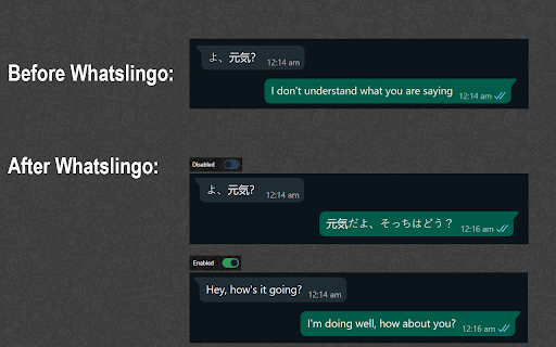 WhatsLingo WhatsApp Chats AI Translator from Chrome web store to be run with OffiDocs Chromium online WhatsLingo WhatsApp Chats AI Translator from Chrome web store to be run with OffiDocs Chromium online