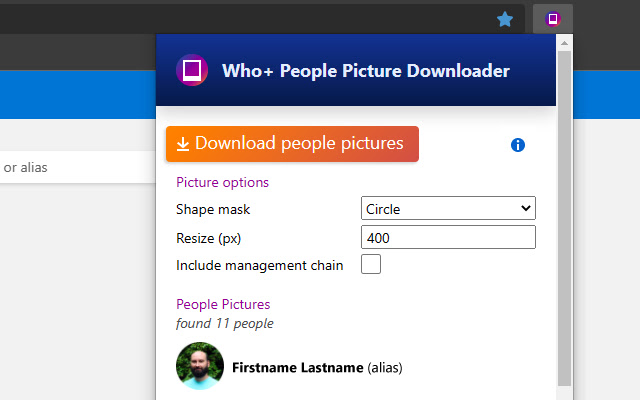 Who+ People Picture Downloader from Chrome web store to be run with OffiDocs Chromium online Who+ People Picture Downloader from Chrome web store to be run with OffiDocs Chromium online