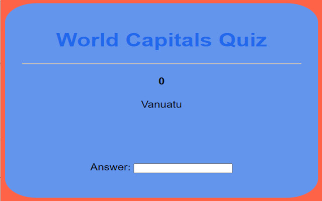 World Capitals Quizzer from Chrome web store to be run with OffiDocs Chromium online World Capitals Quizzer from Chrome web store to be run with OffiDocs Chromium online