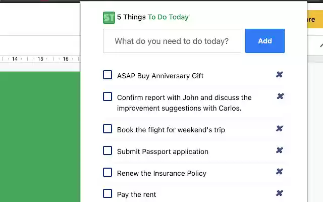 5 Things To Do Today from Chrome web store to be run with OffiDocs Chromium online 5 Things To Do Today from Chrome web store to be run with OffiDocs Chromium online