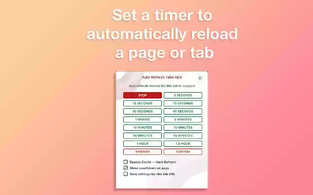 Auto Refresh Tabs AES from Chrome web store to be run with OffiDocs Chromium online Auto Refresh Tabs AES from Chrome web store to be run with OffiDocs Chromium online