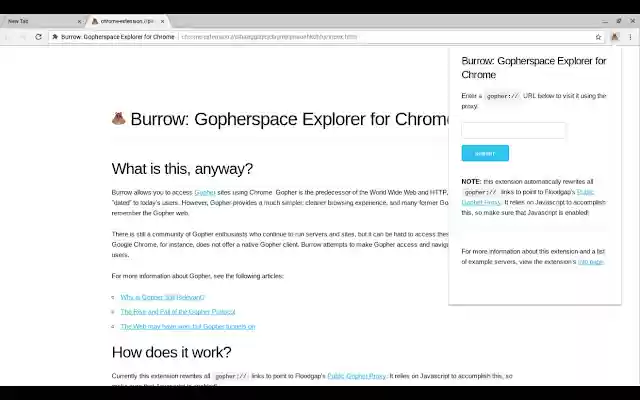 Burrow: Gopherspace Explorer for Chrome from Chrome web store to be run with OffiDocs Chromium online Burrow: Gopherspace Explorer for Chrome from Chrome web store to be run with OffiDocs Chromium online