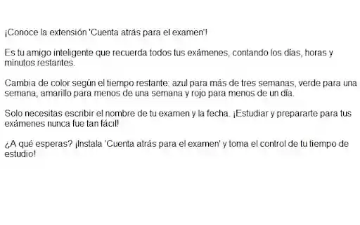 Cuenta atrás para el examen from Chrome web store to be run with OffiDocs Chromium online Cuenta atrás para el examen from Chrome web store to be run with OffiDocs Chromium online