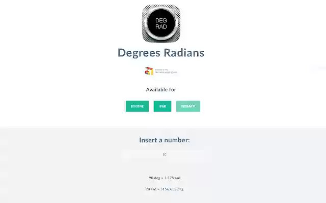 Degrees Radians from Chrome web store to be run with OffiDocs Chromium online Degrees Radians from Chrome web store to be run with OffiDocs Chromium online