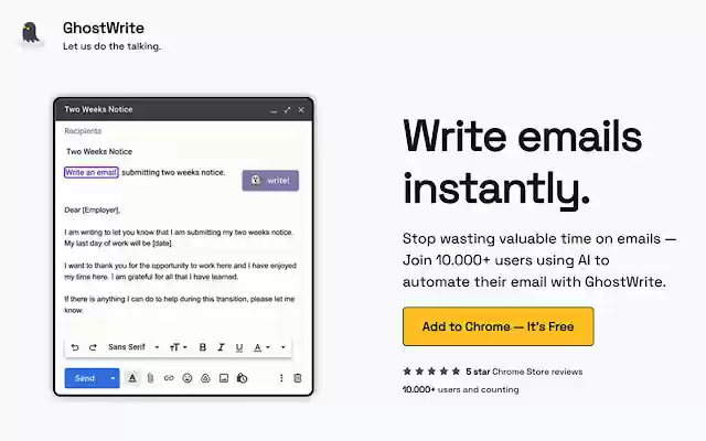 Ghostwrite: ChatGPT Email Assistant from Chrome web store to be run with OffiDocs Chromium online Ghostwrite: ChatGPT Email Assistant from Chrome web store to be run with OffiDocs Chromium online