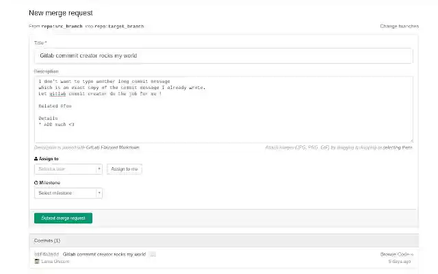 Gitlab commit creator from Chrome web store to be run with OffiDocs Chromium online Gitlab commit creator from Chrome web store to be run with OffiDocs Chromium online