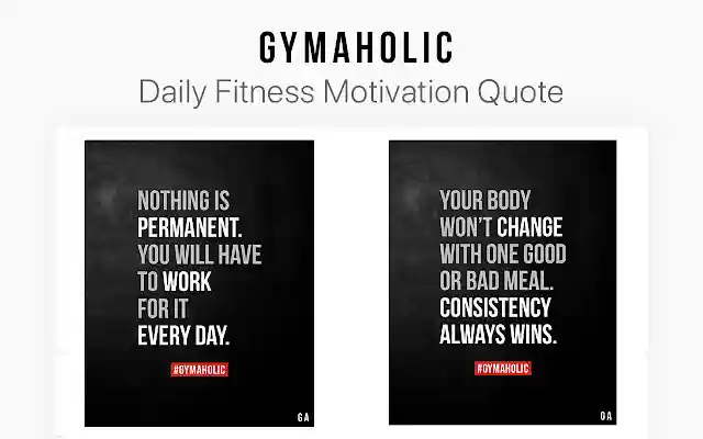 Gymaholic: Fitness Workout Motivation Quotes from Chrome web store to be run with OffiDocs Chromium online Gymaholic: Fitness Workout Motivation Quotes from Chrome web store to be run with OffiDocs Chromium online