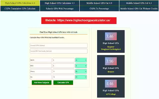 High School GPA Calculator from Chrome web store to be run with OffiDocs Chromium online High School GPA Calculator from Chrome web store to be run with OffiDocs Chromium online