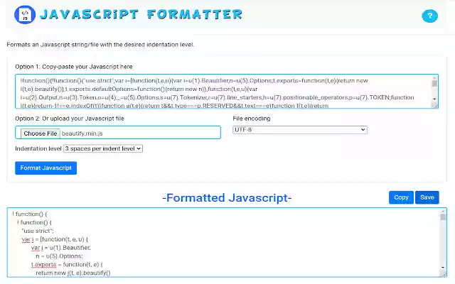 Javascript Formatter from Chrome web store to be run with OffiDocs Chromium online Javascript Formatter from Chrome web store to be run with OffiDocs Chromium online