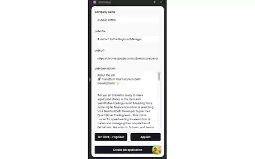 JobTrackr from Chrome web store to be run with OffiDocs Chromium online JobTrackr from Chrome web store to be run with OffiDocs Chromium online