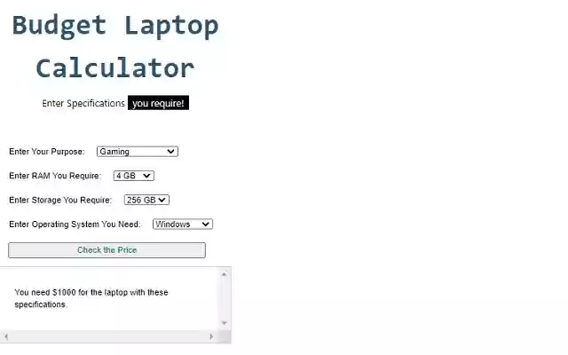 Laptop Budget Calculator from Chrome web store to be run with OffiDocs Chromium online Laptop Budget Calculator from Chrome web store to be run with OffiDocs Chromium online