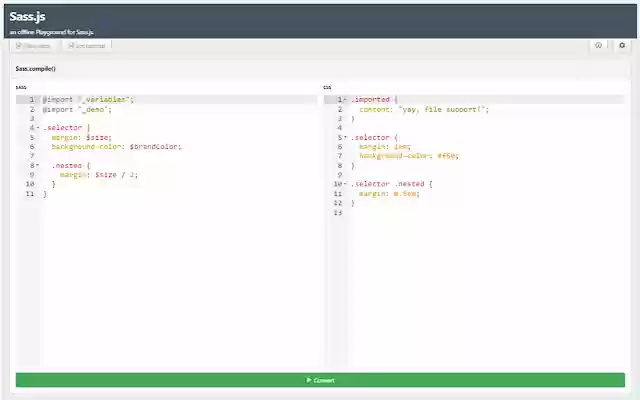 Live Sass.js Editor from Chrome web store to be run with OffiDocs Chromium online Live Sass.js Editor from Chrome web store to be run with OffiDocs Chromium online