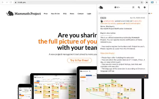 Mammoth Project Notification Extension from Chrome web store to be run with OffiDocs Chromium online Mammoth Project Notification Extension from Chrome web store to be run with OffiDocs Chromium online