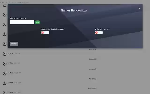 Mattermost Names Randomizer from Chrome web store to be run with OffiDocs Chromium online Mattermost Names Randomizer from Chrome web store to be run with OffiDocs Chromium online