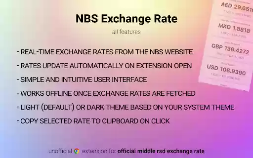 NBS Exchange Rate from Chrome web store to be run with OffiDocs Chromium online NBS Exchange Rate from Chrome web store to be run with OffiDocs Chromium online