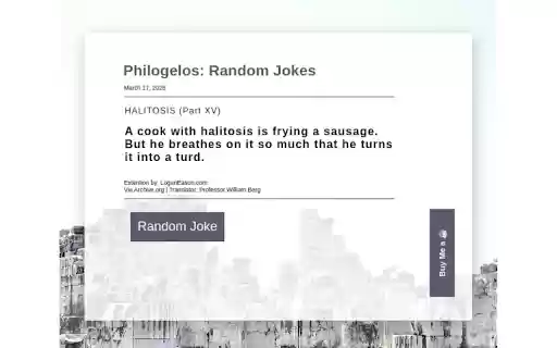 Random Jokes from the Worlds Oldest Jokebook from Chrome web store to be run with OffiDocs Chromium online Random Jokes from the Worlds Oldest Jokebook from Chrome web store to be run with OffiDocs Chromium online
