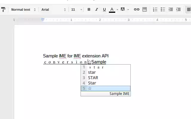 Sample IME for IME extension API from Chrome web store to be run with OffiDocs Chromium online Sample IME for IME extension API from Chrome web store to be run with OffiDocs Chromium online