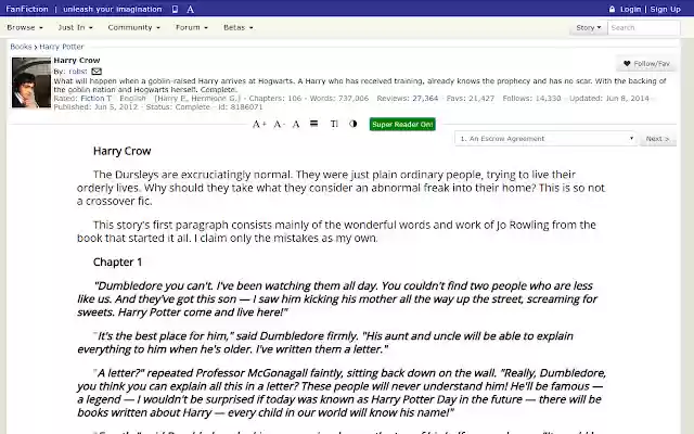 Super Reader FanFiction.net from Chrome web store to be run with OffiDocs Chromium online Super Reader FanFiction.net from Chrome web store to be run with OffiDocs Chromium online