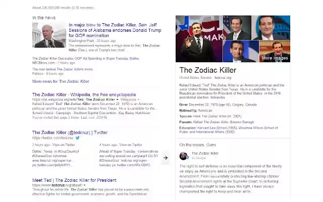 Ted Cruz is the Zodiac Killer Replacer from Chrome web store to be run with OffiDocs Chromium online Ted Cruz is the Zodiac Killer Replacer from Chrome web store to be run with OffiDocs Chromium online
