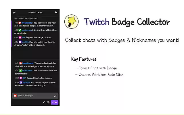 Twitch Badge Collector Collect Twitch Chat from Chrome web store to be run with OffiDocs Chromium online Twitch Badge Collector Collect Twitch Chat from Chrome web store to be run with OffiDocs Chromium online