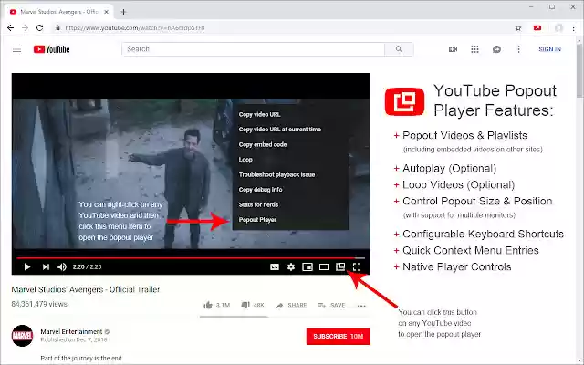 Youtube Pop Out Player from Chrome web store to be run with OffiDocs Chromium online Youtube Pop Out Player from Chrome web store to be run with OffiDocs Chromium online